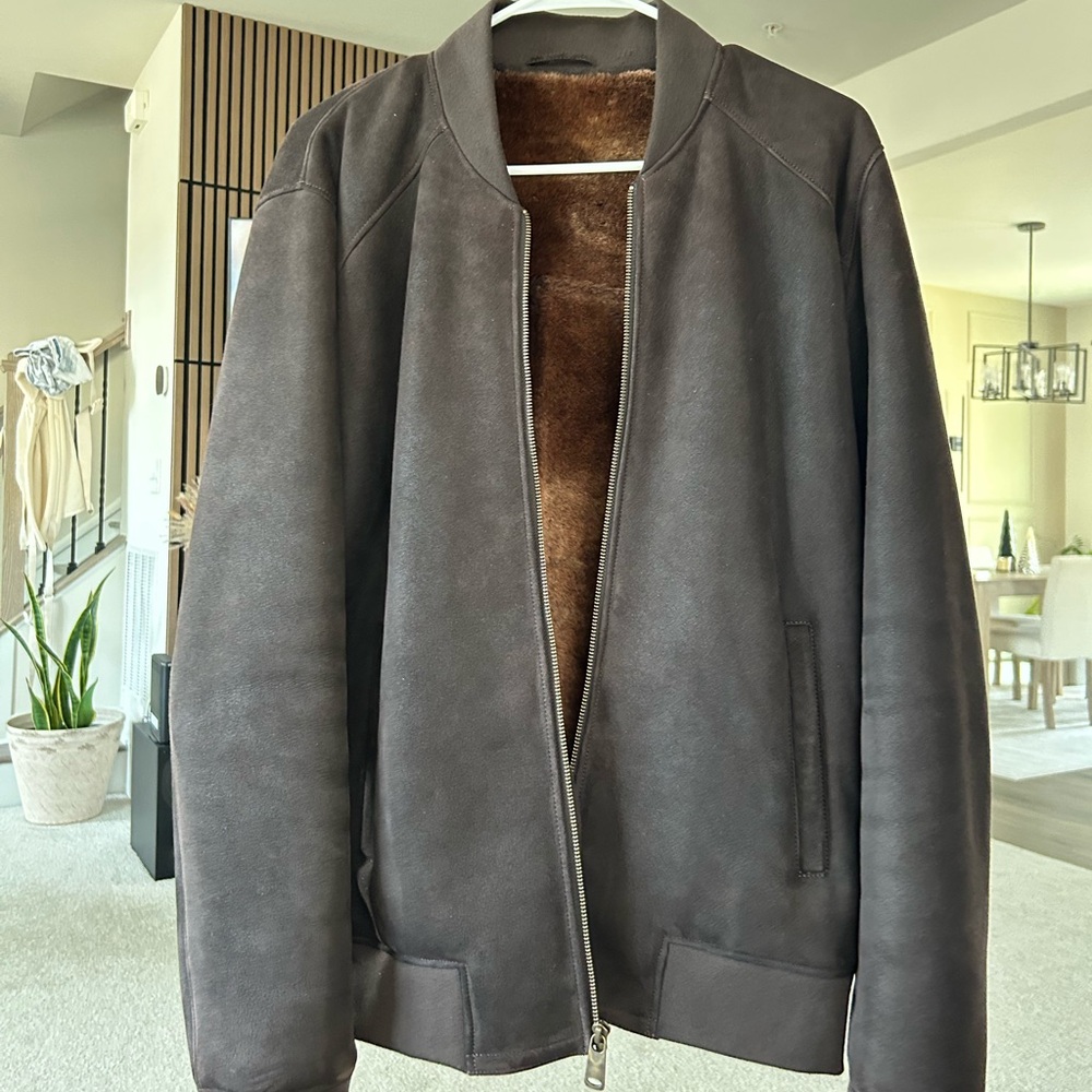 Men's Classic Brown Sheepskin Bomber Jacket